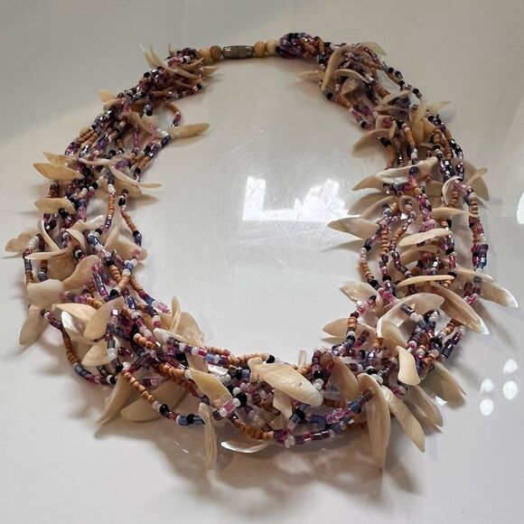 VTG Coastal Mermaid Shell Chip Seed Bead Necklace Mother Pearl Indie Boho 19.5” - Picture 3 of 12